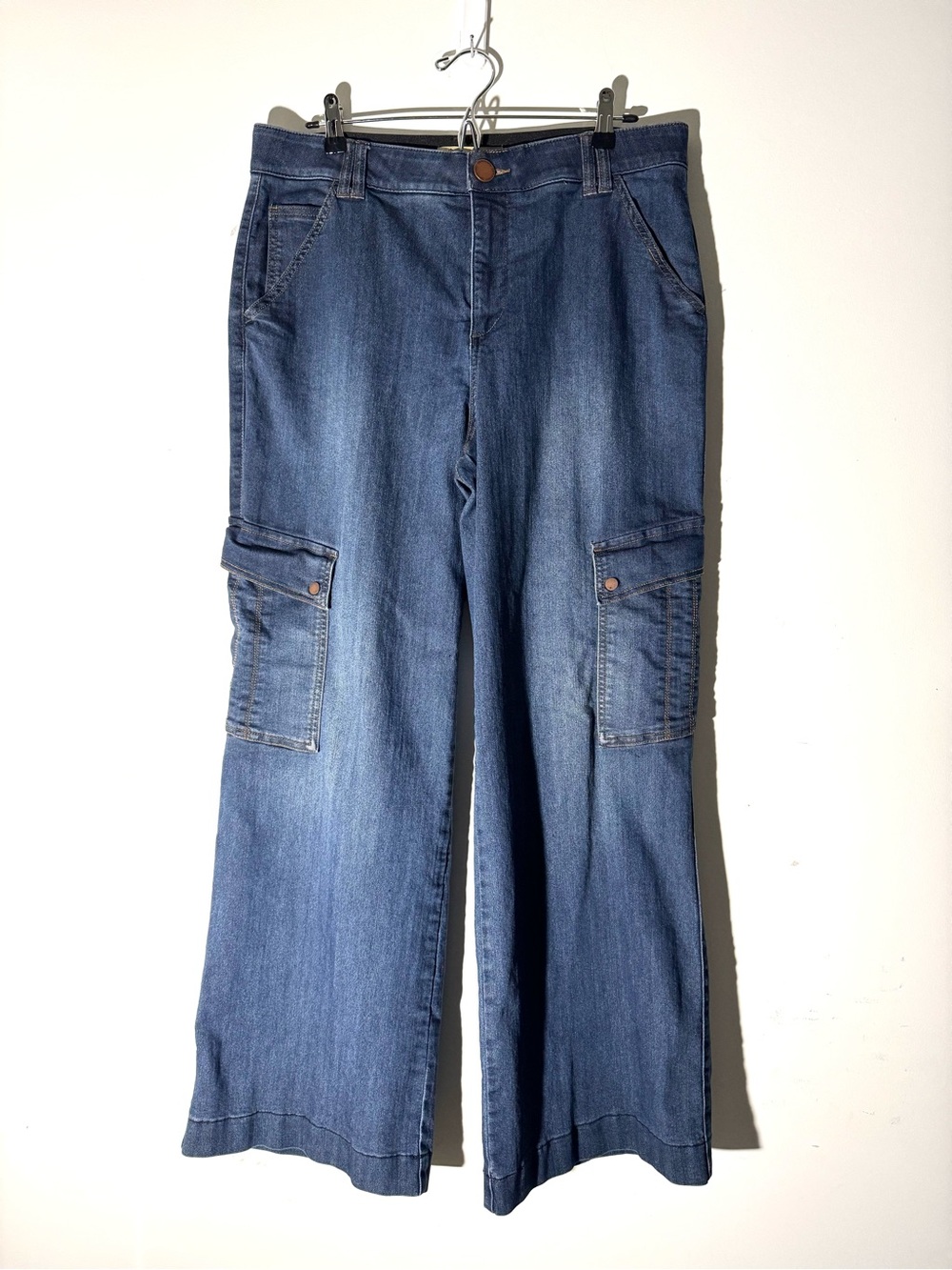 Democracy SkyRise Absolution Wide Leg Jeans Cargo Mid Blue Wash Size 14